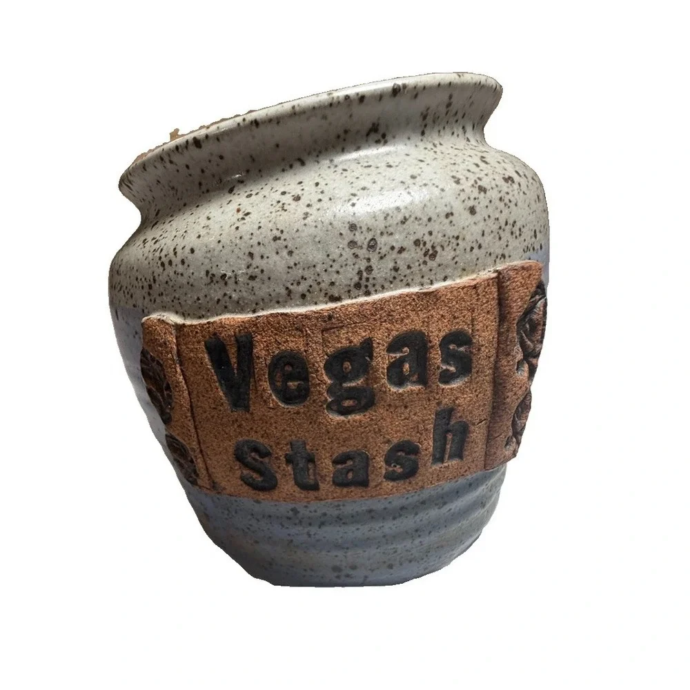 Vintage Vegas Stash Pottery Jar Signed Roth Handmade Stoneware Ceramic Vase